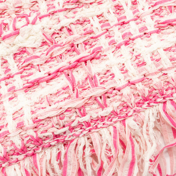 Chanel 24P Pink White Knit Frayed Tweed CC Logo Short Sleeve Pullover Top 38 - Picture 7 of 16